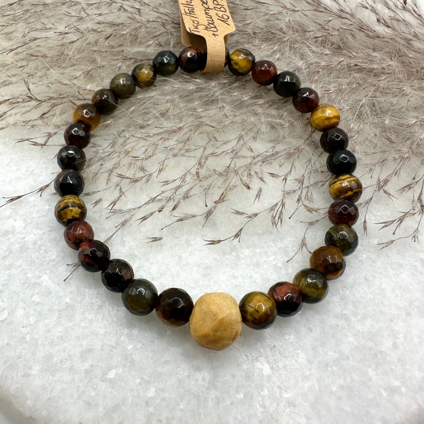 Baumperlen-Armband mit Tiger-/Falkenauge (AE012)