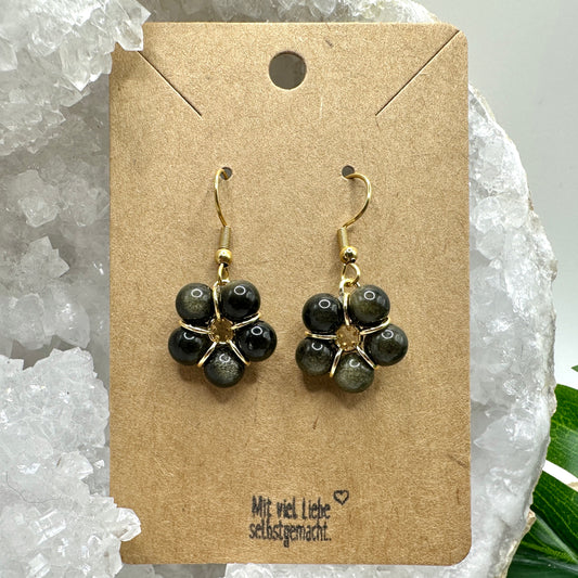 Ohrhänger Perlenblume Goldshine Obsidian (OS020)