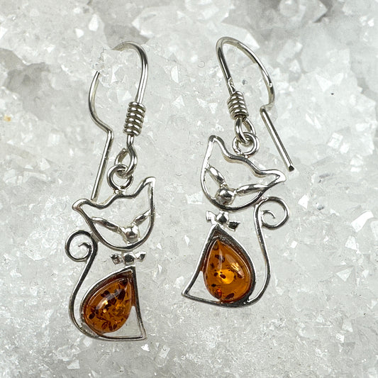 Bernstein Ohrringe Katzen 925er Silber 29BK