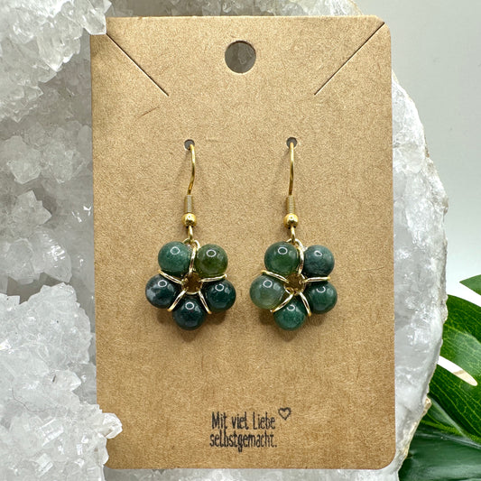 Ohrhänger Perlenblume Moosachat (OS021)