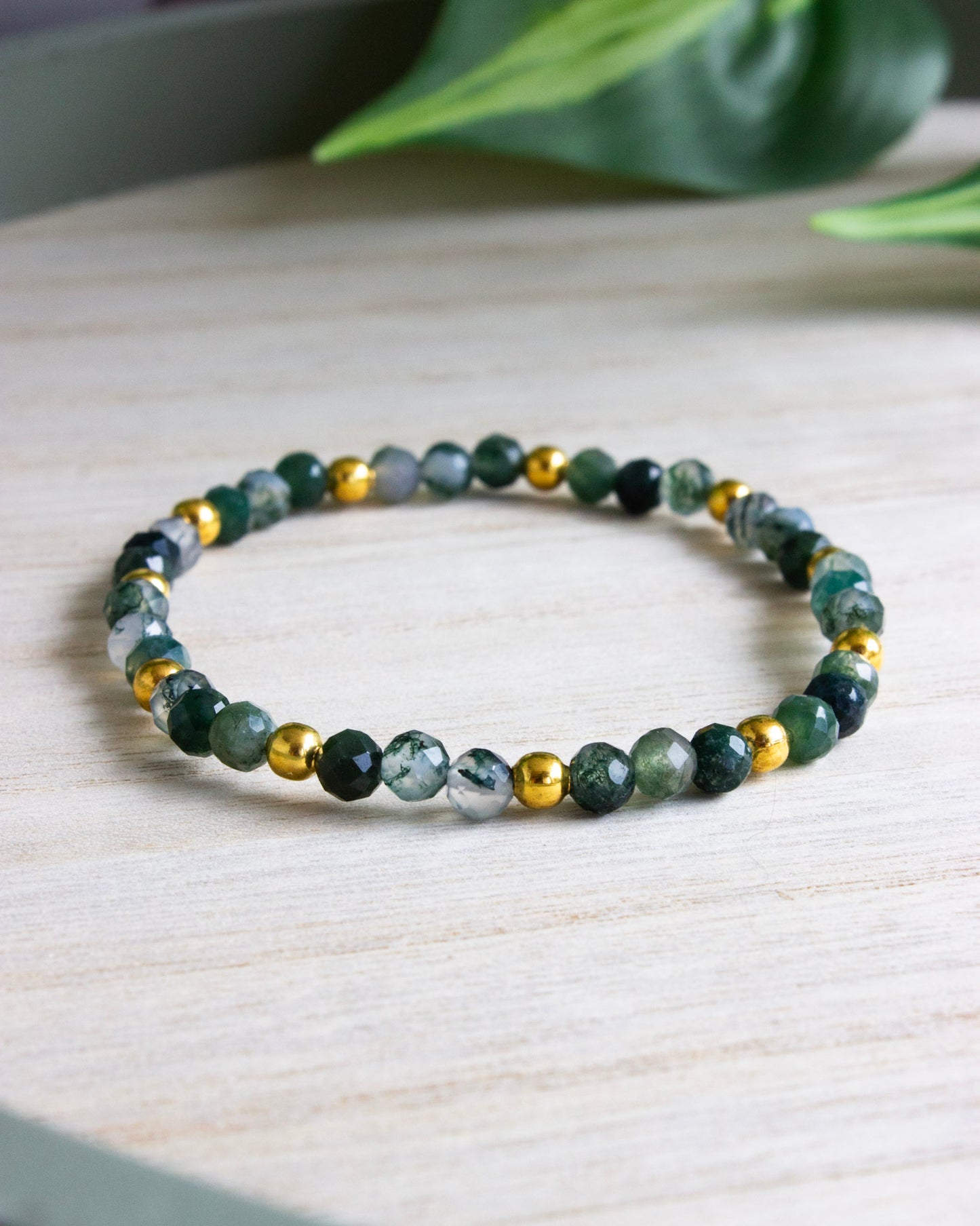 Armband | Moosachat | Gold | Edelstahl | AE115