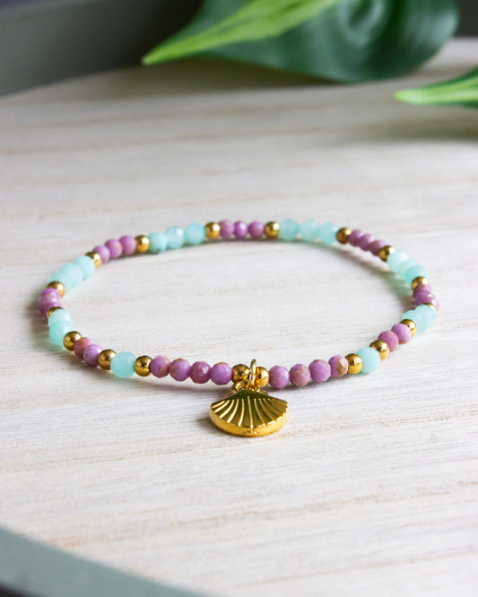 Armband | Amazonit & Phosphosiderit | Gold | Edelstahl | AE114