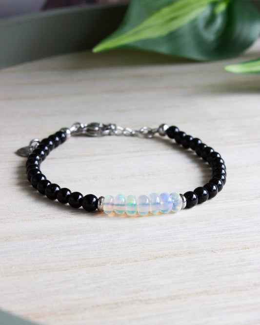 Verstellbares Armband Olivia | Opal & Turmalin | Edelstahl | AV035