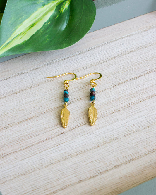 Ohrhänger Boho Feder | Chrysokoll | Gold | Edelstahl | OS049
