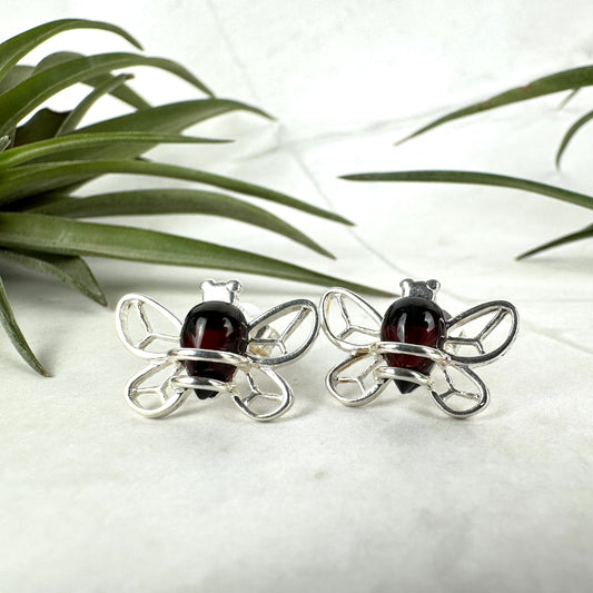 Bernstein Ohrringe Bienen 925er Silber 29BB