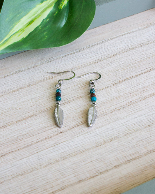 Ohrhänger Boho Feder | Chrysokoll | Silber | Edelstahl | OS050