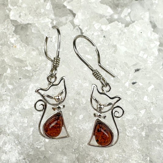 Bernstein Ohrringe Katzen 925er Silber 29KB