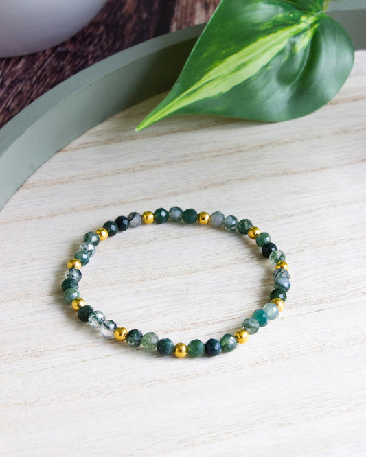 Armband | Moosachat | Gold | Edelstahl | AE115