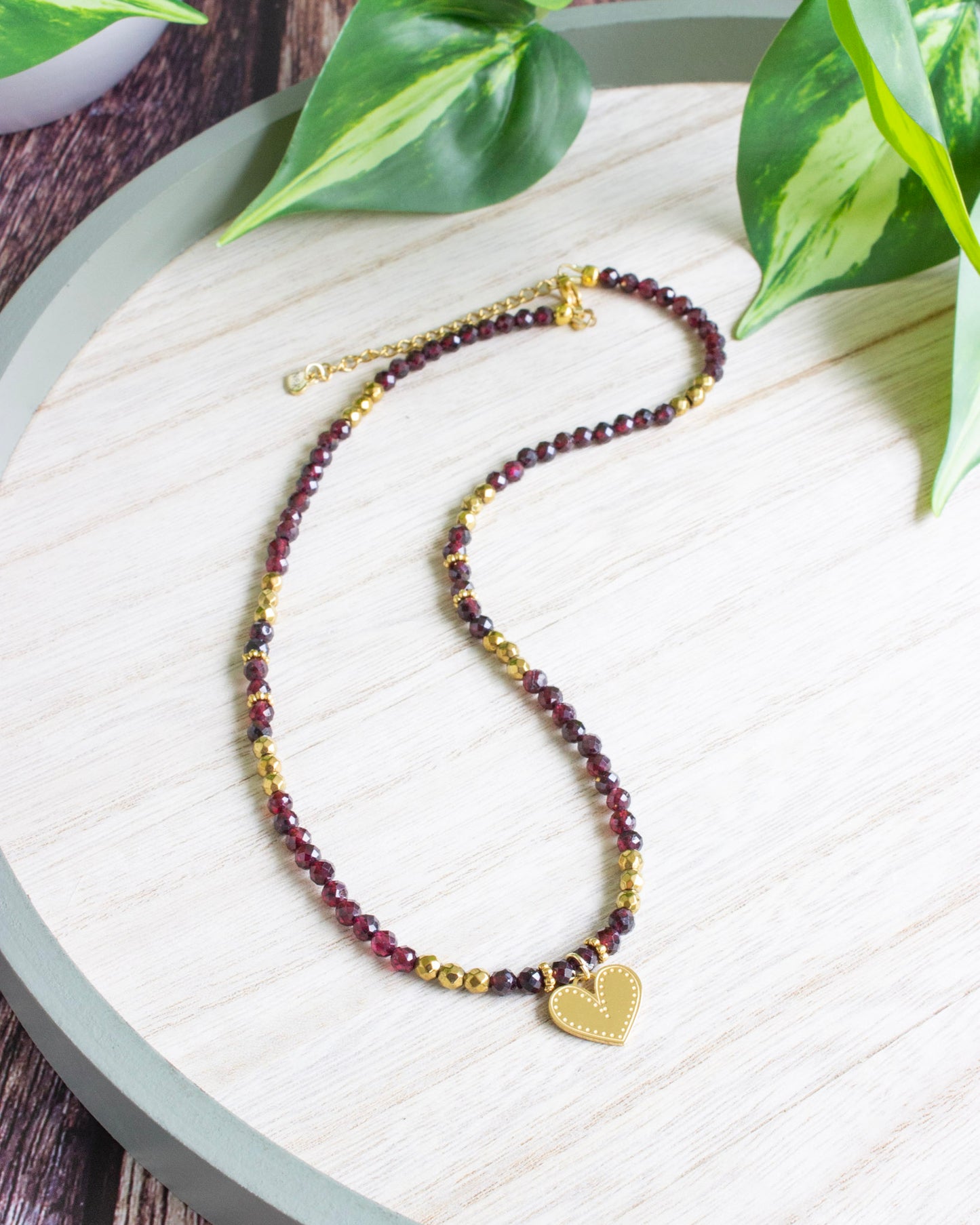 Kette mit Herz | Granat | Gold | Edelstahl | KP016