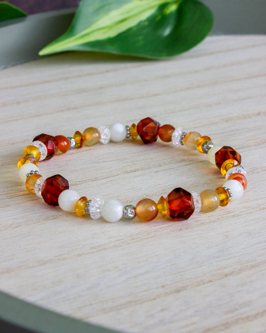 Armband | Bernstein Karneol Perlmutt Bergkristall | Edelstahl | AE119