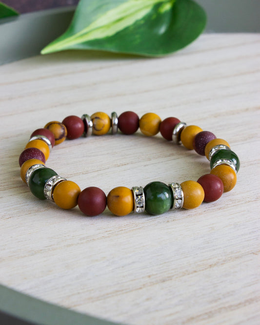 Armband | NephritJade & Mookait | Strass | Edelstahl | AE117