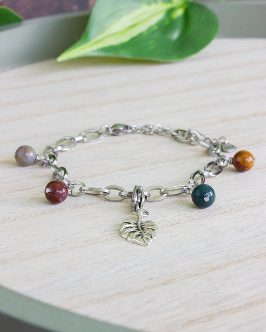 Verstellbares Armband Monstera | Ozeanachat | Edelstahl | Silber | AV037