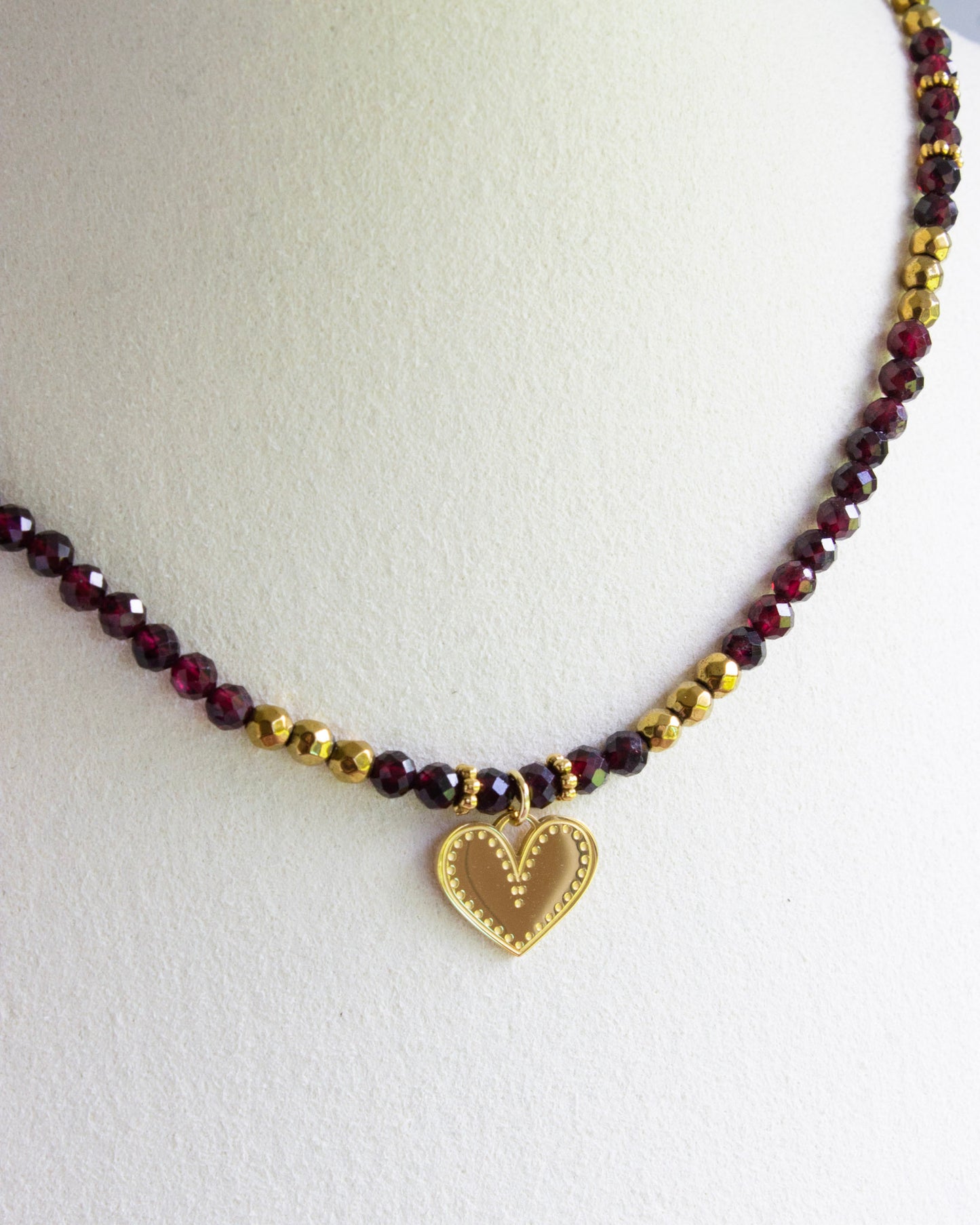 Kette mit Herz | Granat | Gold | Edelstahl | KP016