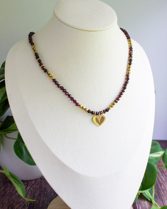 Kette mit Herz | Granat | Gold | Edelstahl | KP016