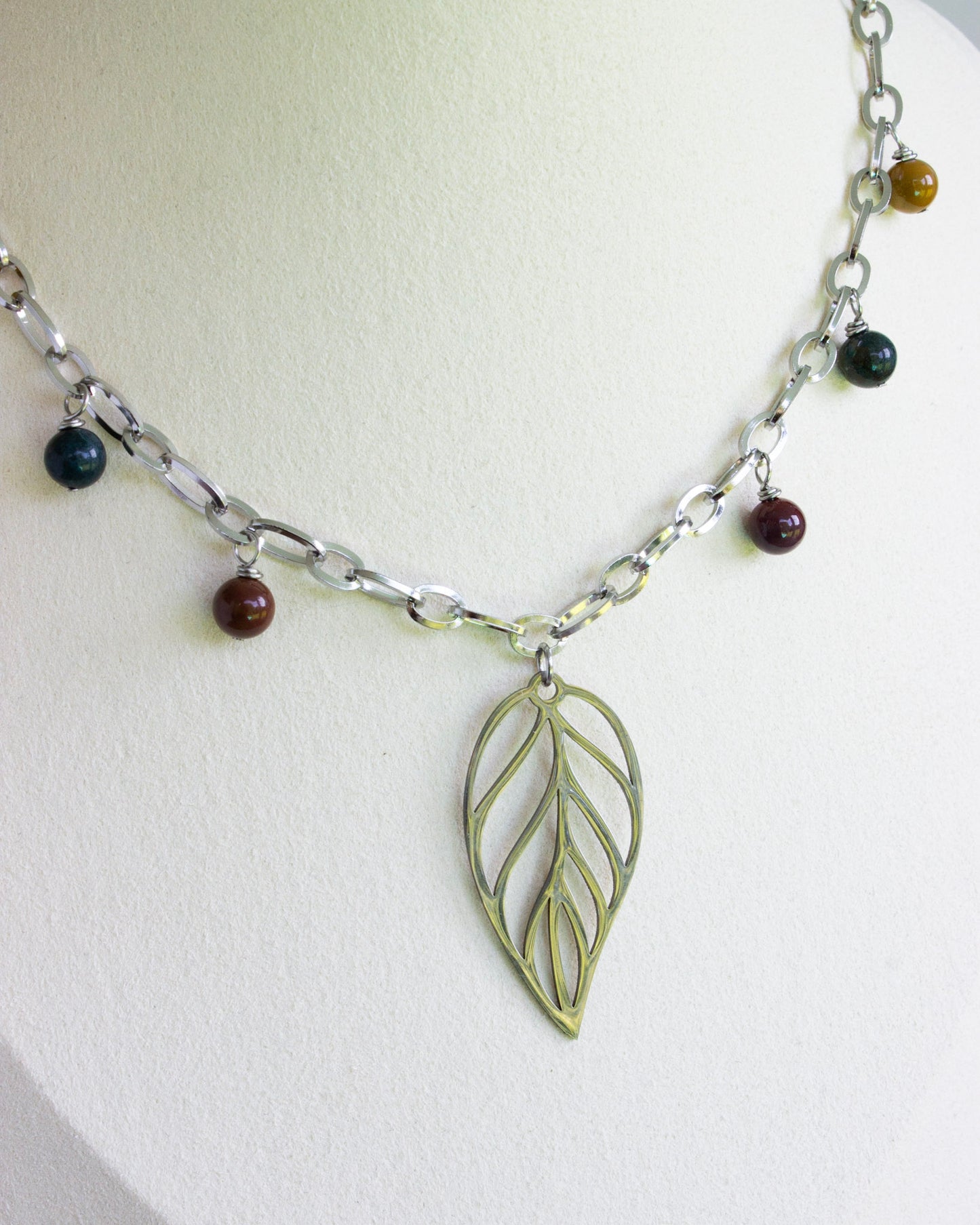 Kette Blatt | Ozeanachat | Edelstahl | Silber | KA006