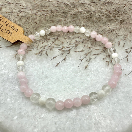 Armband Rosenquarz/Perlmutt/Bergkristall (AE054)