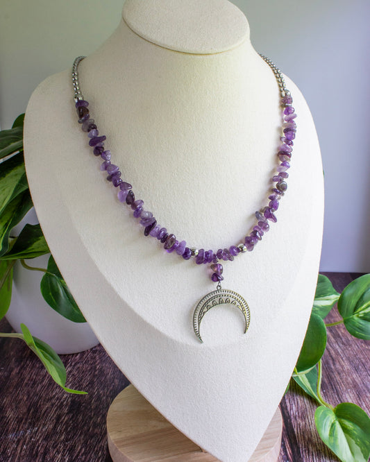 Kette | Boho Mond | Amethyst Splitter | Silber | Edelstahl | KS005