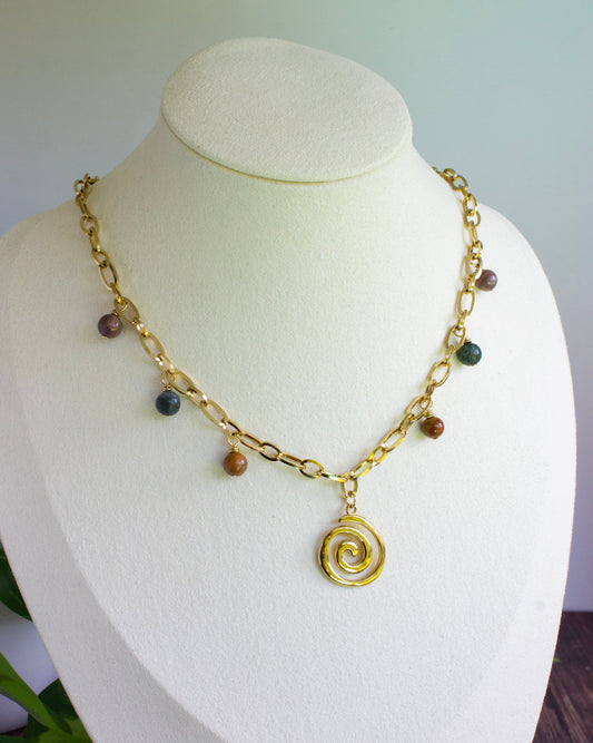 Kette Spirale | Ozeanachat | Edelstahl | Gold | KA007