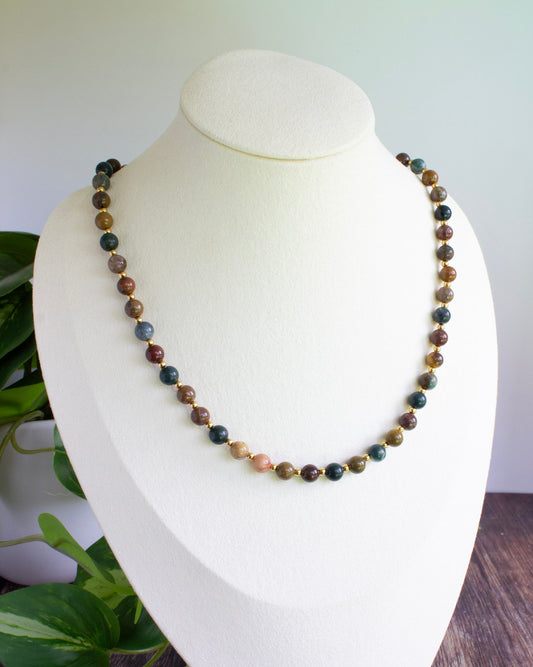 Kette | Ozeanachat | Gold | Edelstahl | KP020