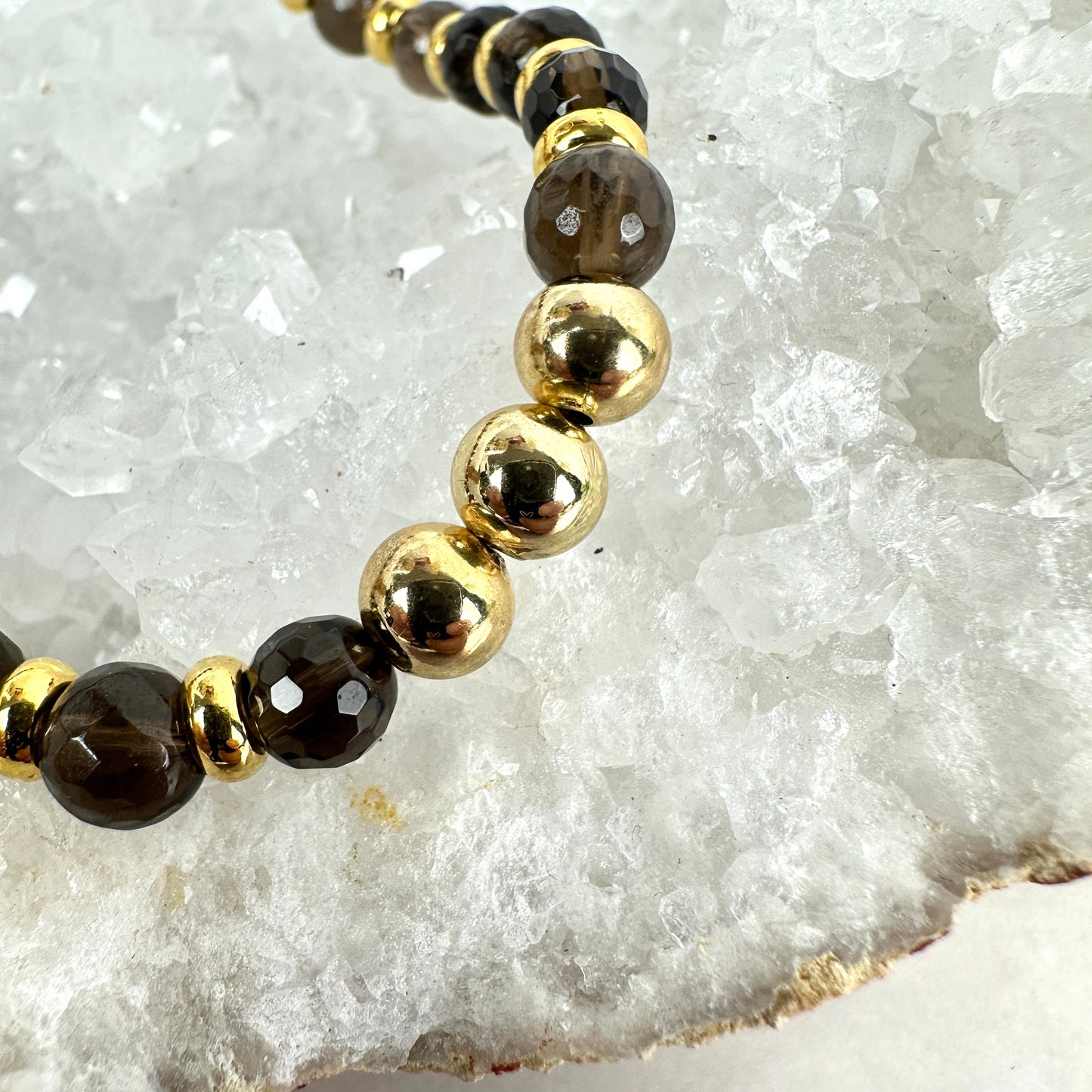 Kristallarmband Rauchquarz Gold (AE062)
