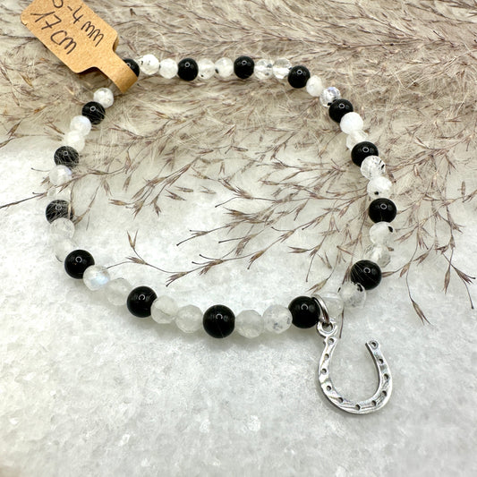 Armband Weißer Labradorit und Obsidian (AE046)