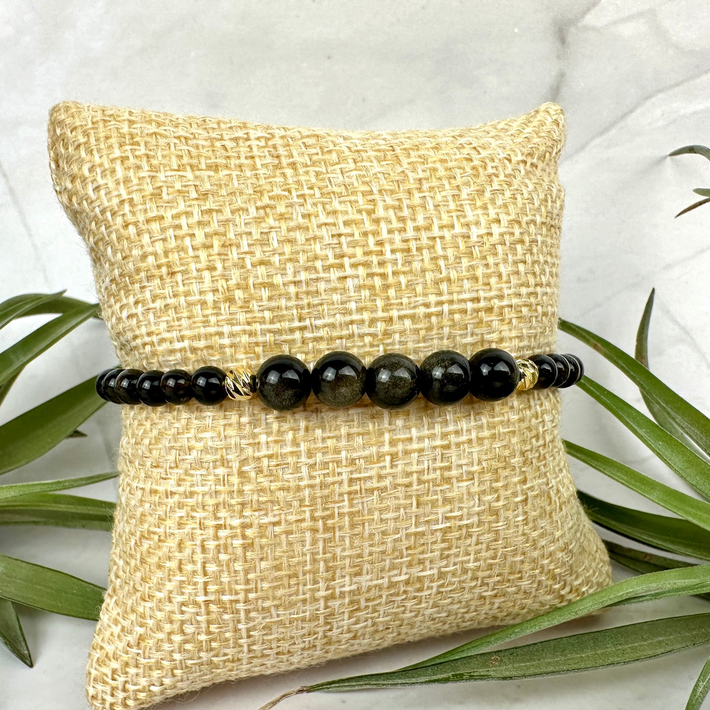 Goldshine Obsidian Armband verstellbar Nylon (AN003)