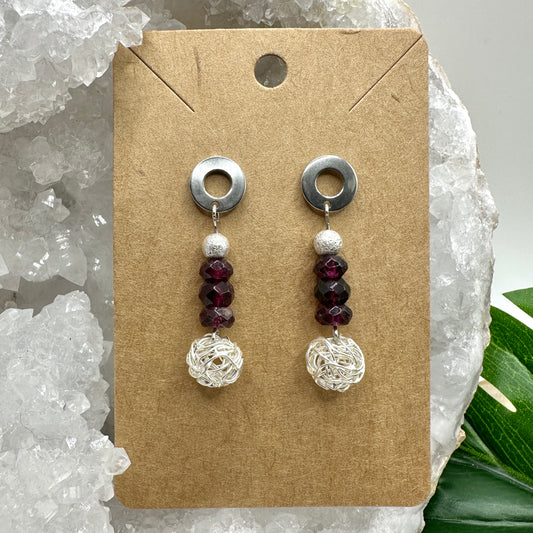 Ohrhänger Granat mit Drahtperle (OS012)