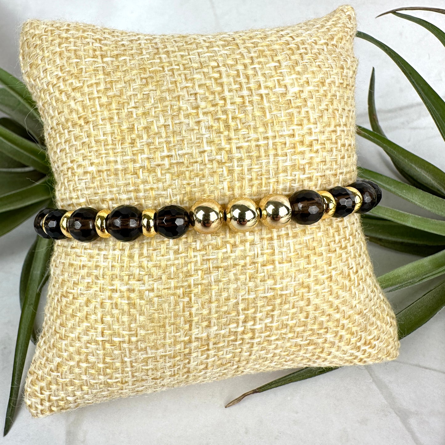 Kristallarmband Rauchquarz Gold (AE062)