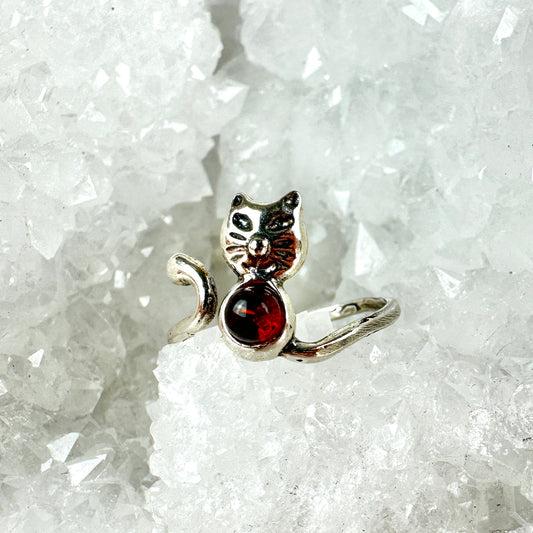 Bernstein Ring verstellbar Katze 925er Silber 24BR