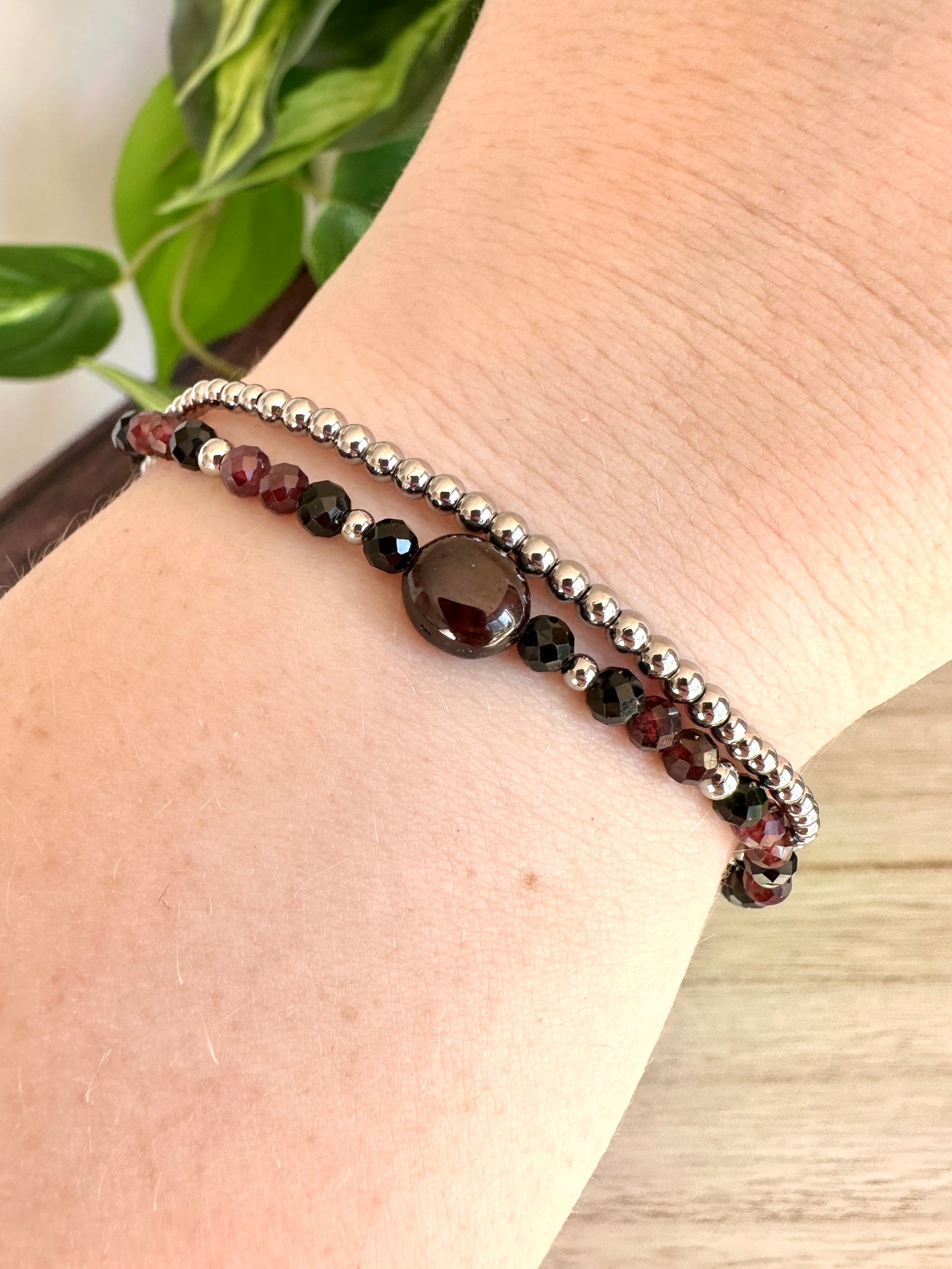 Layering Armband | Granat & Turmalin | Silber | Edelstahl | AN008