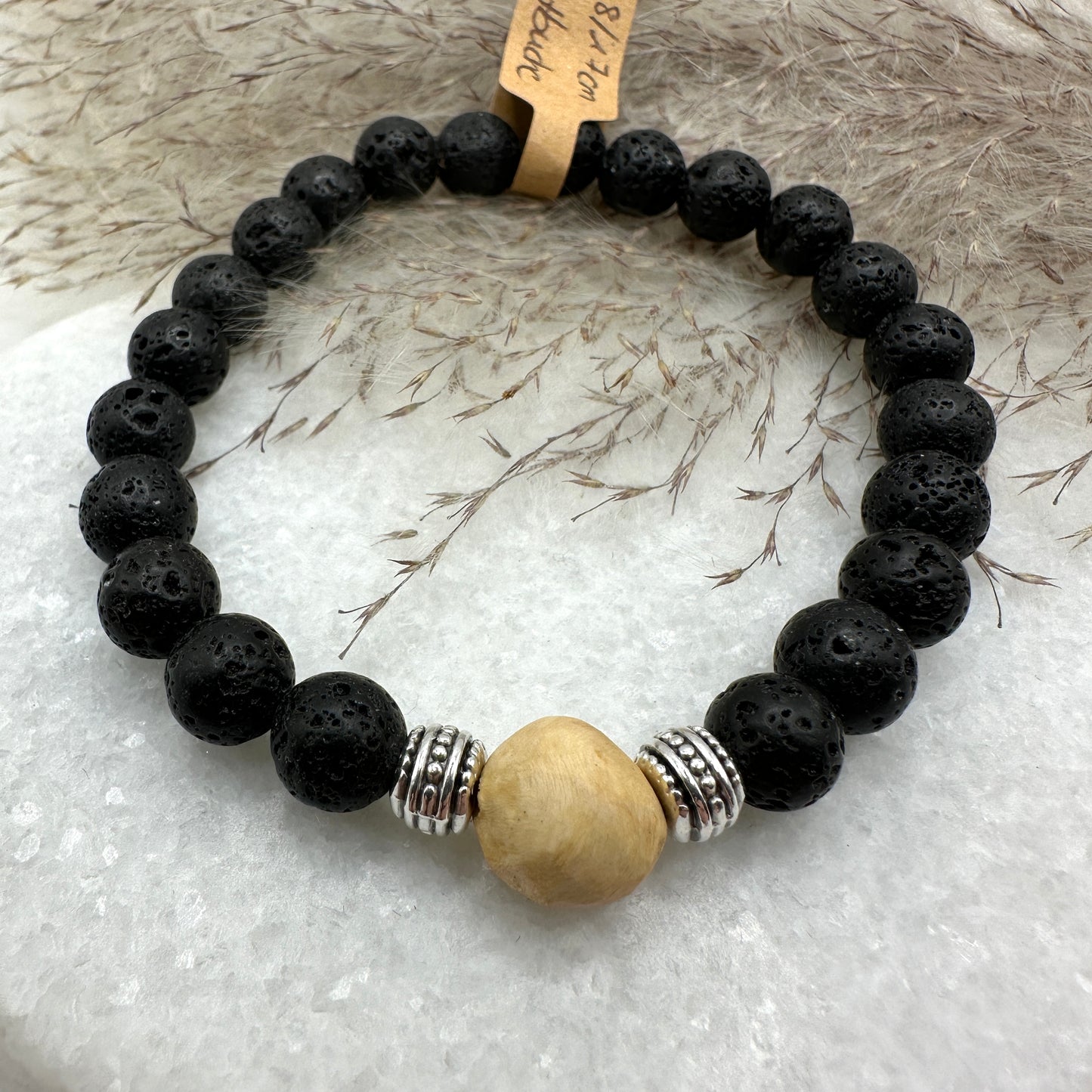 Baumperlen-Armband mit Lavastein (AE008)