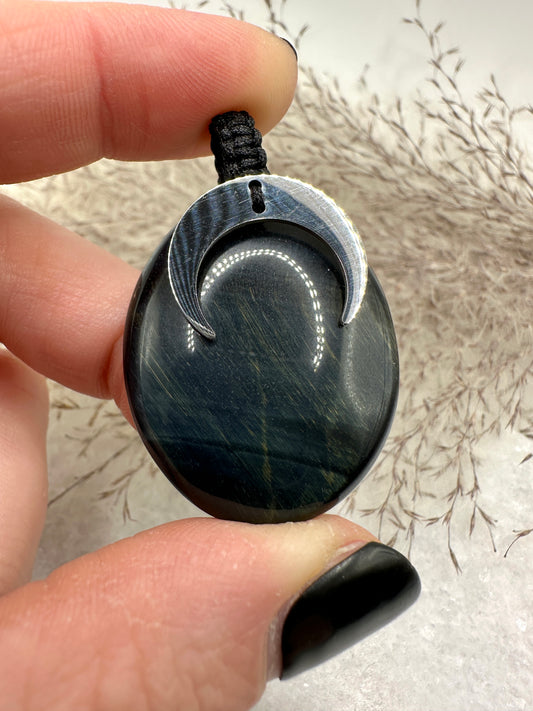 Kette mit Macramee-Anhänger Falkenauge (KA004)