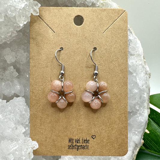 Ohrhänger Perlenblume Mondstein/Sonnenstein (OS016)