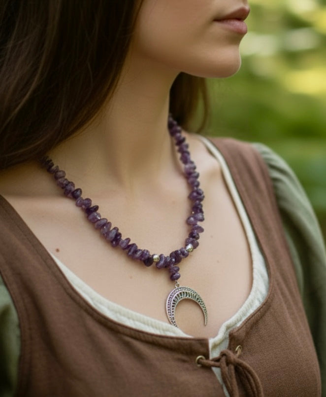 Kette | Boho Mond | Amethyst Splitter | Silber | Edelstahl | KS005