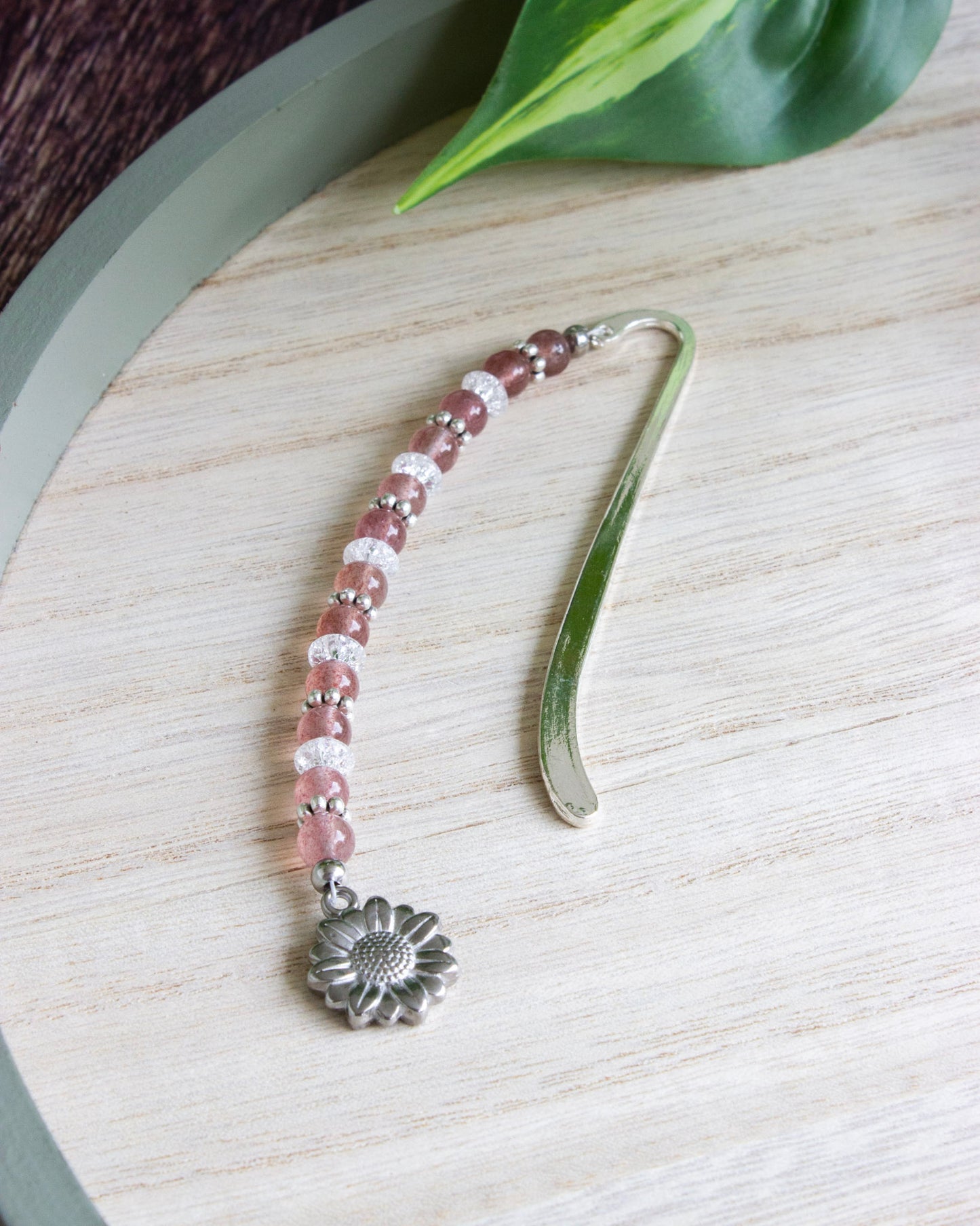 Lesezeichen mit Perlen | Erdbeerquarz & Bergkristall | LP002