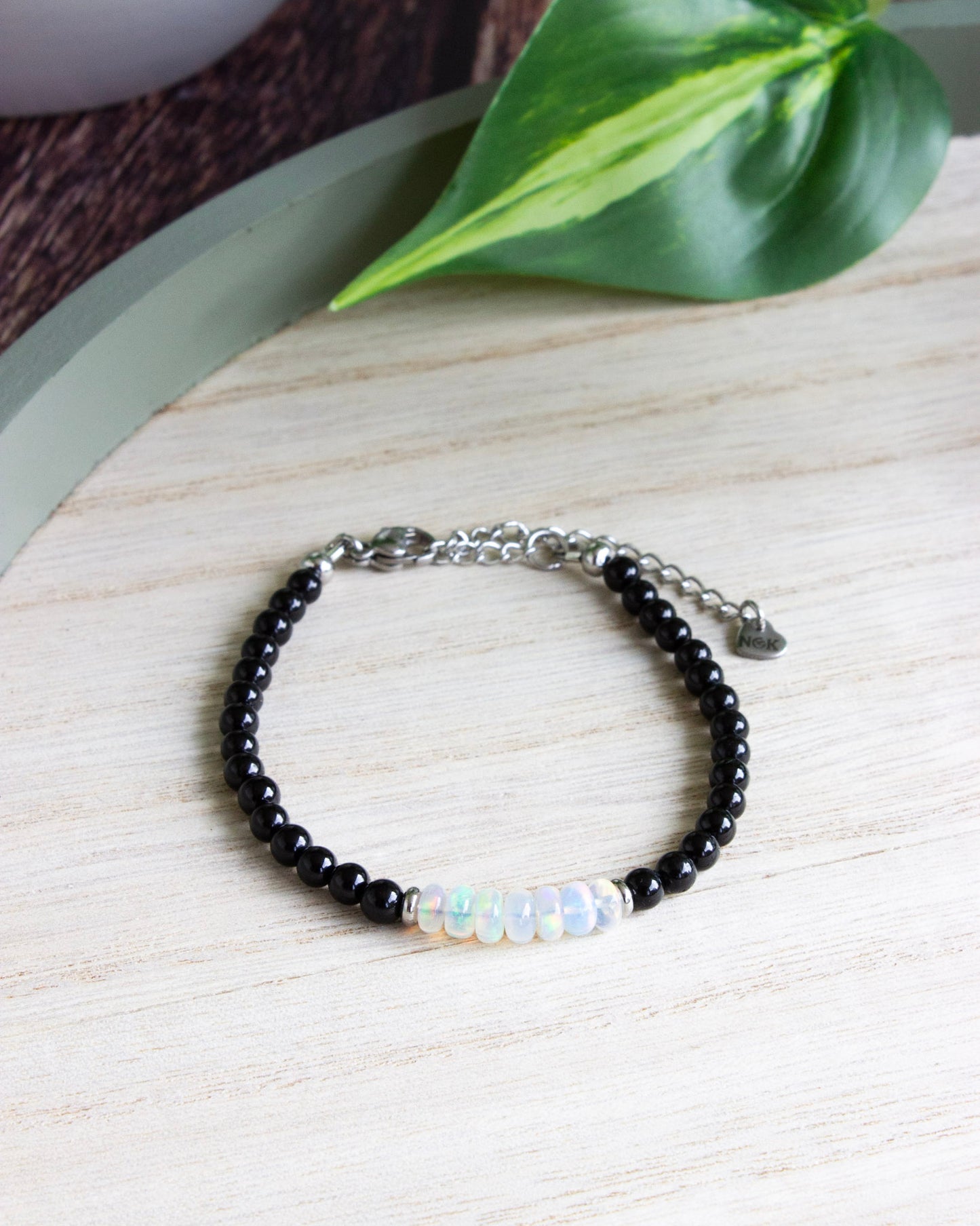 Verstellbares Armband Olivia | Opal & Turmalin | Edelstahl | AV035