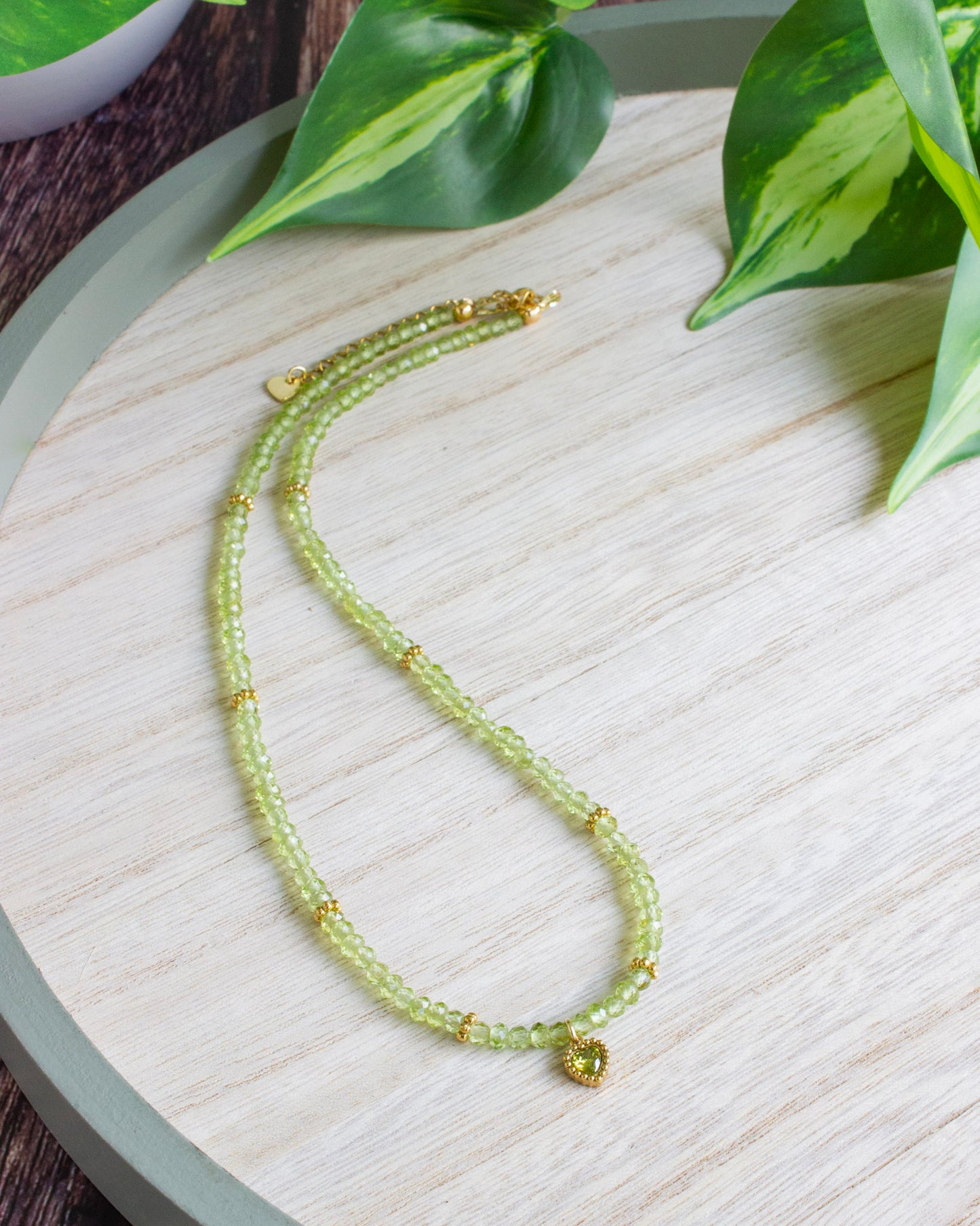 Kette | Herz | Peridot | Gold | Edelstahl | KP019