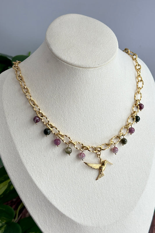 Kette Kolibri | Bunter Turmalin | Gold | Edelstahl | KA009