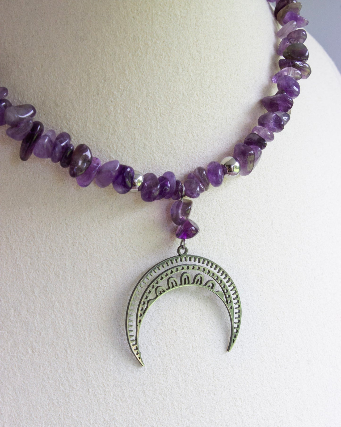 Kette | Boho Mond | Amethyst Splitter | Silber | Edelstahl | KS005