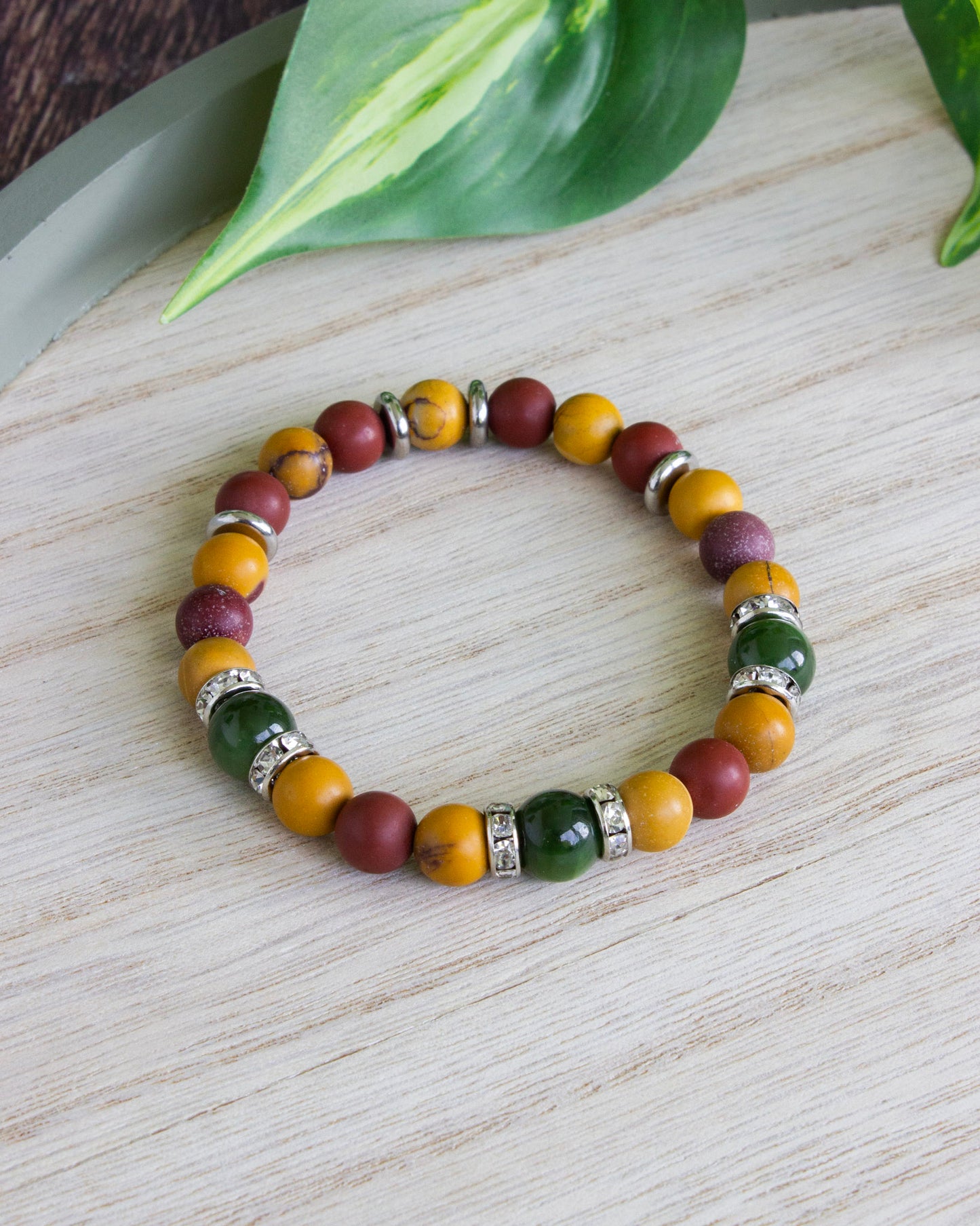 Armband | NephritJade & Mookait | Strass | Edelstahl | AE117