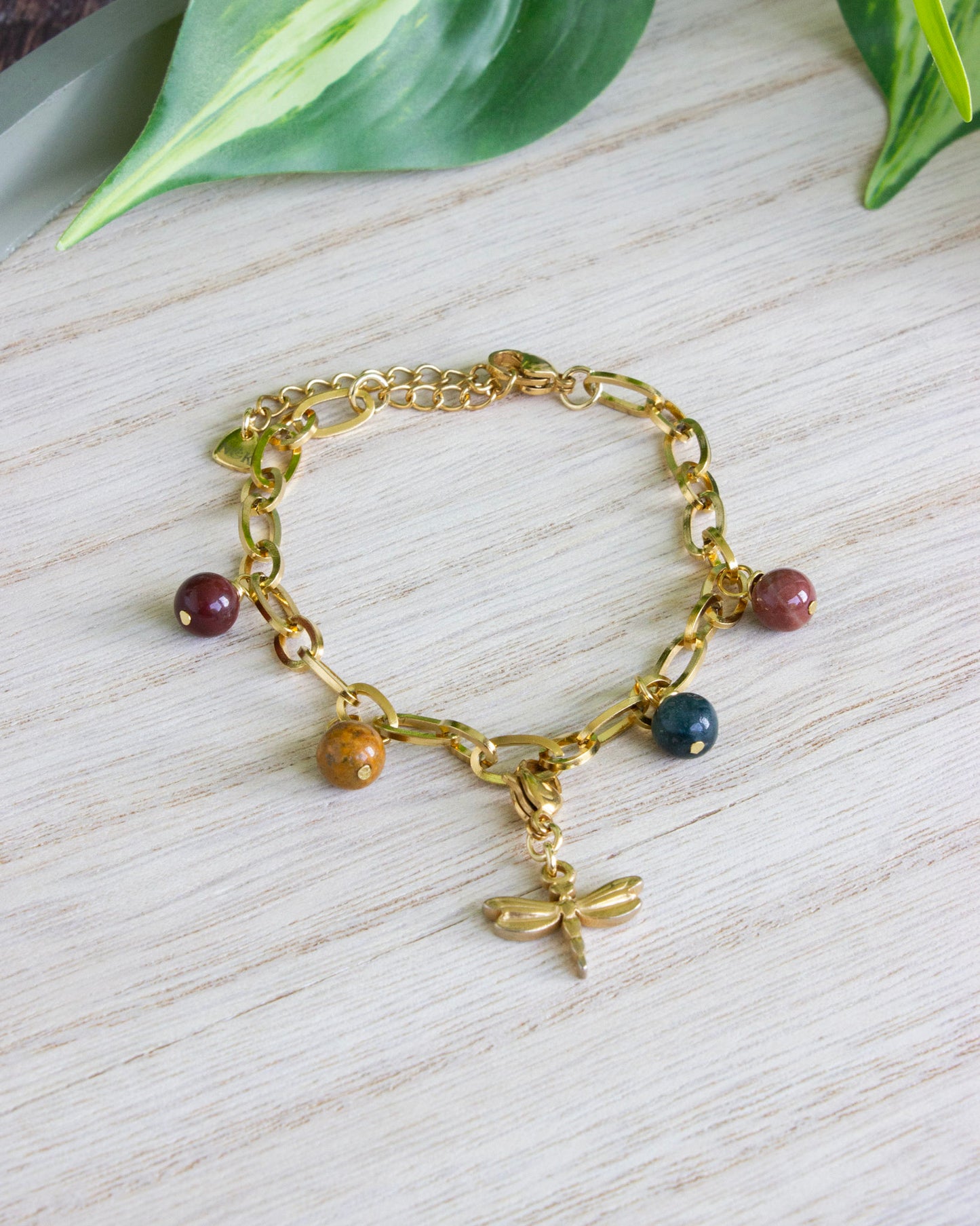 Verstellbares Armband Libelle| Ozeanachat | Edelstahl | Gold | AV036