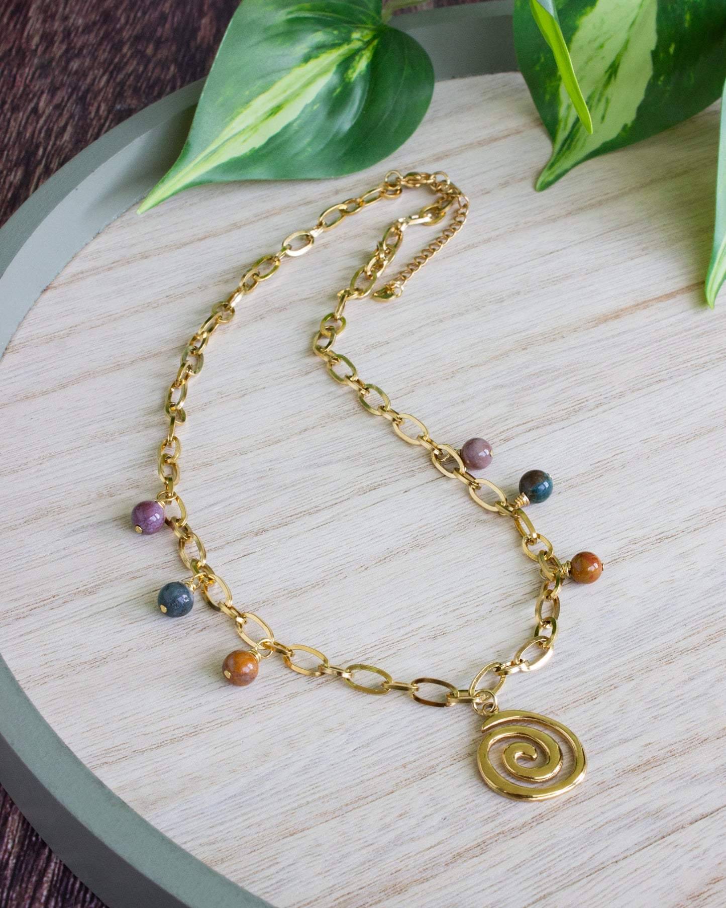 Kette Spirale | Ozeanachat | Edelstahl | Gold | KA007