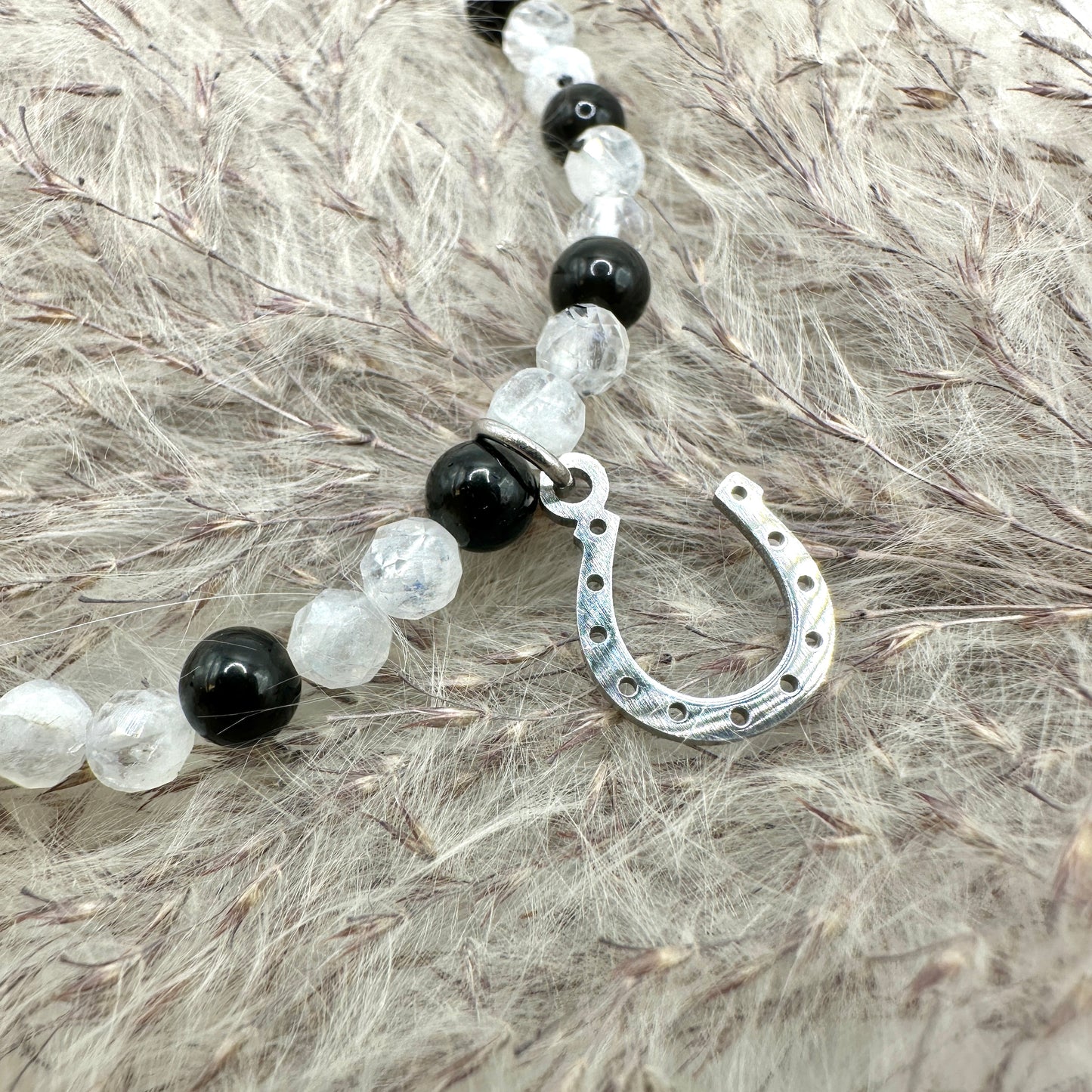 Armband Weißer Labradorit und Obsidian (AE046)