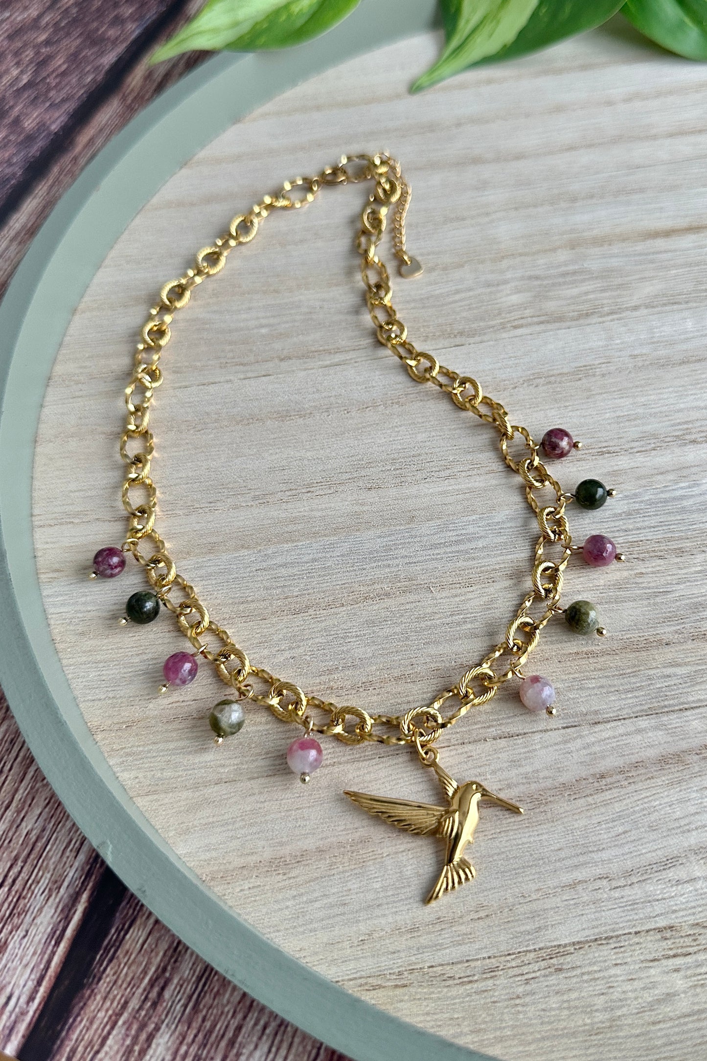 Kette Kolibri | Bunter Turmalin | Gold | Edelstahl | KA009