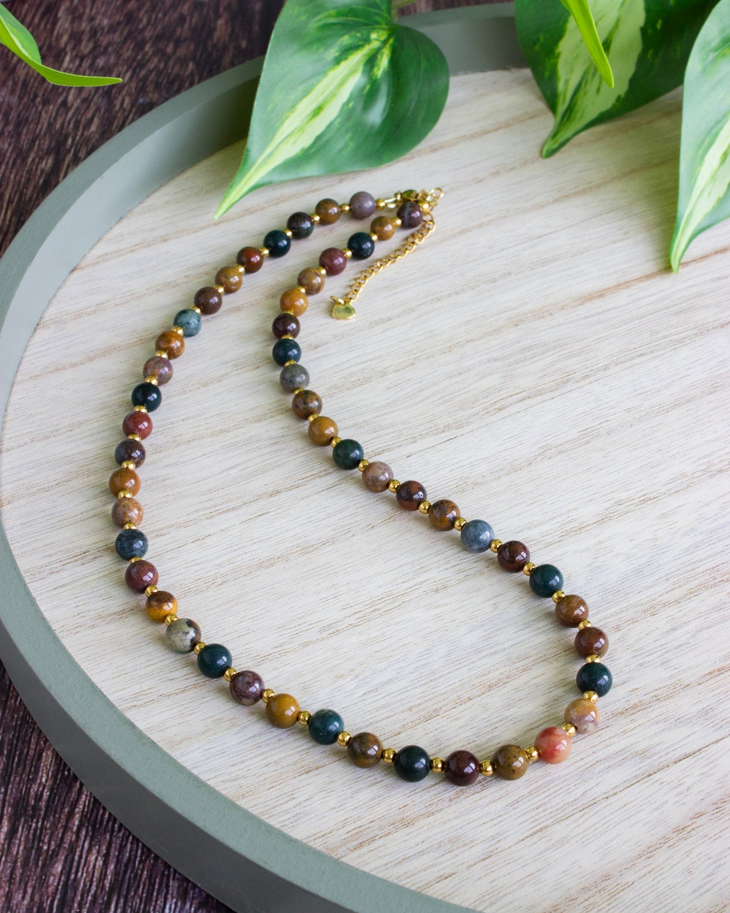 Kette | Ozeanachat | Gold | Edelstahl | KP020