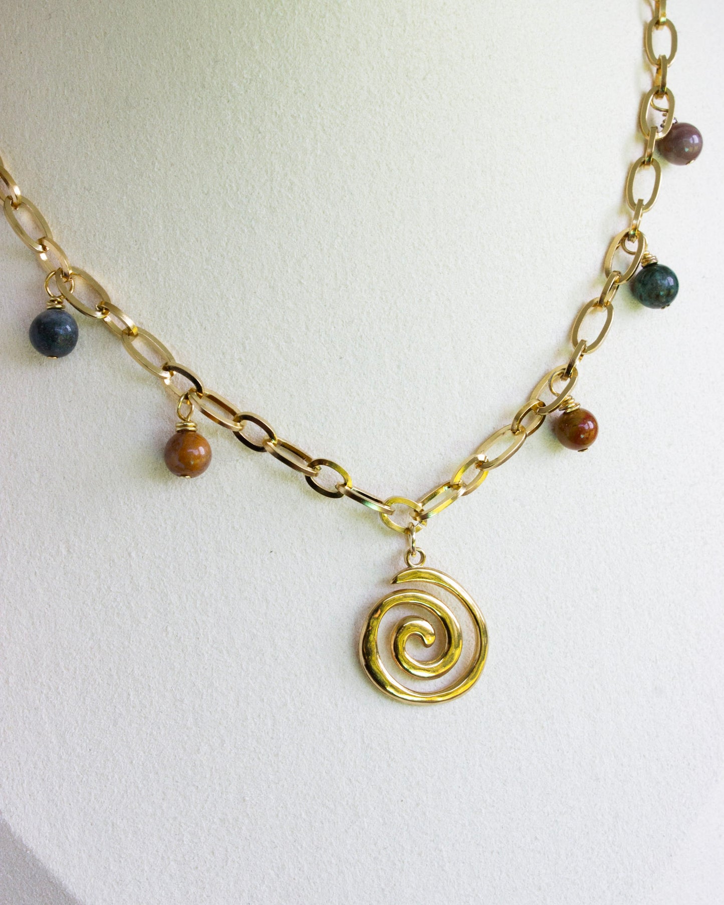 Kette Spirale | Ozeanachat | Edelstahl | Gold | KA007
