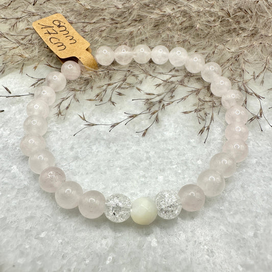 Armband Rosenquarz/Bergkristall/Perlmutt