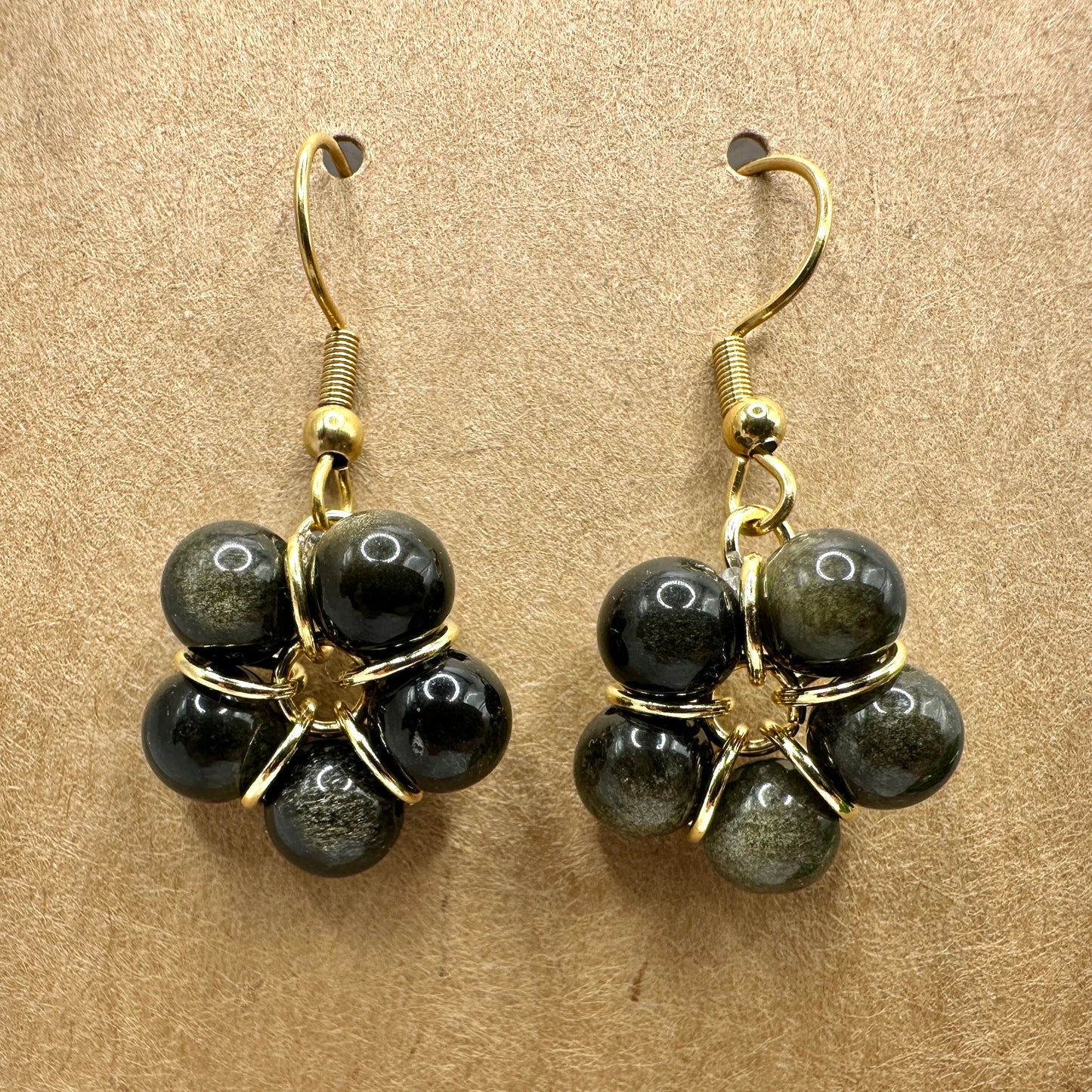Ohrhänger Perlenblume Goldshine Obsidian (OS020)
