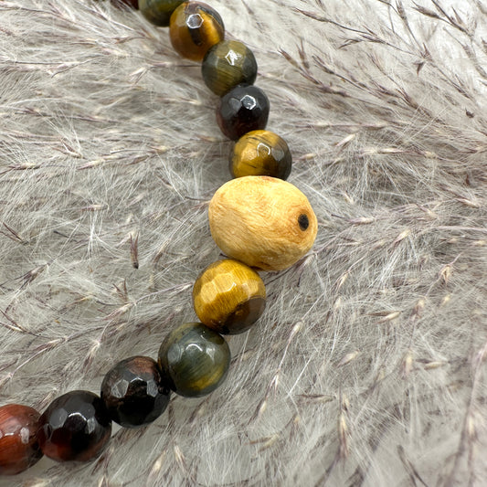 Baumperlen-Armband mit Tiger-/Falkenauge (AE012)