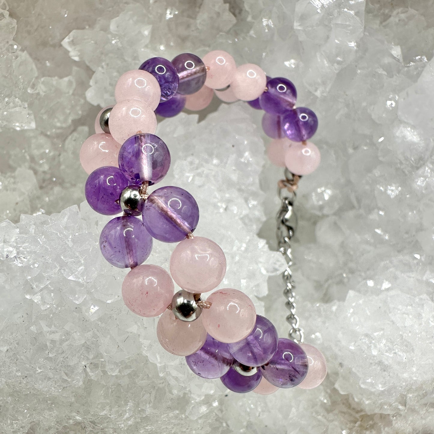 Beaded Armband Rosenquarz und Amethyst (AV015)